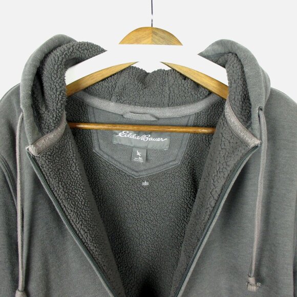 Eddie Bauer Men's Hoodie 2XL Faux Shearling Lined Full Zip Vintage Look Workwear - Picture 3 of 7